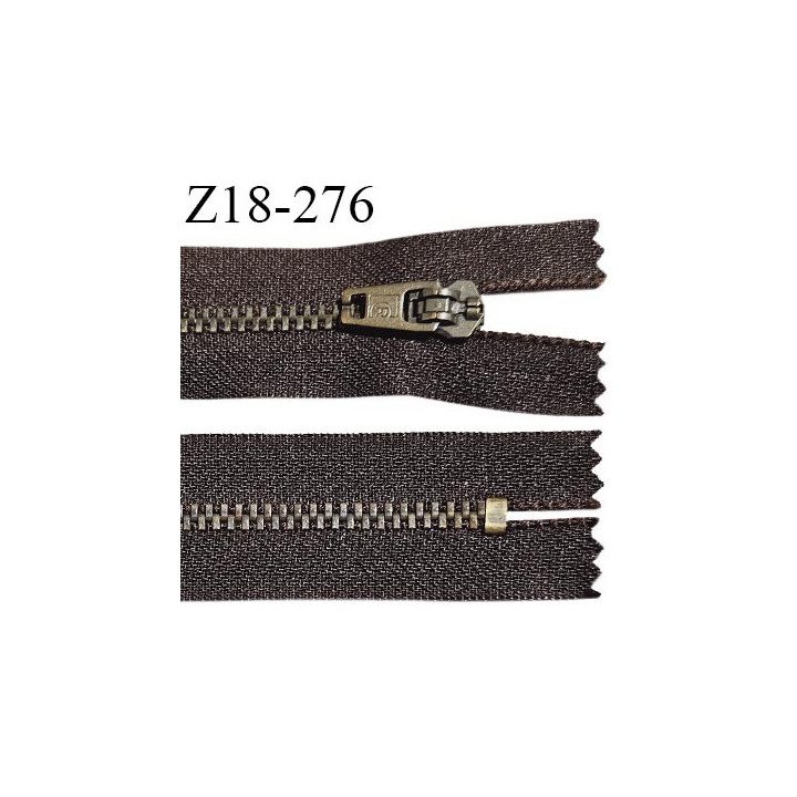 Fermeture zip 18 cm non séparable couleur marron longueur 18 cm largeur 2.7 cm glissière métal couleur laiton largeur 4.5 mm