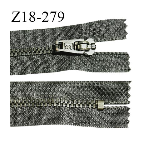 Fermeture zip 18 cm non séparable couleur kaki foncé longueur 18 cm largeur 2.5 cm glissière métal couleur laiton largeur 4.5 mm