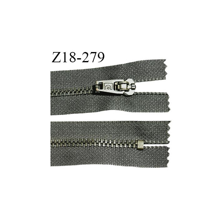 Fermeture zip 18 cm non séparable couleur kaki foncé longueur 18 cm largeur 2.5 cm glissière métal couleur laiton largeur 4.5 mm