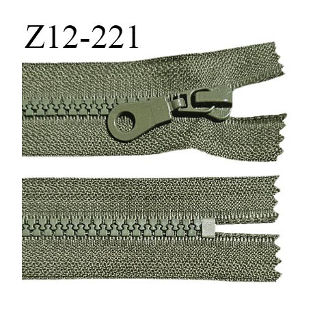 Fermeture zip moulée 12 cm non séparable couleur vert kaki largeur 3.2 cm zip nylon 12 cm largeur 6 mm prix au mètre