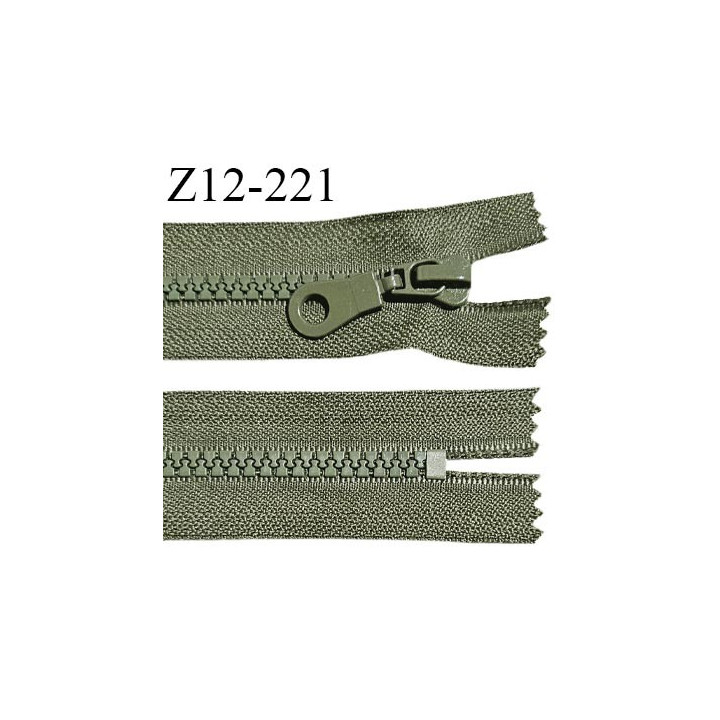 Fermeture zip moulée 12 cm non séparable couleur vert kaki largeur 3.2 cm zip nylon 12 cm largeur 6 mm prix au mètre