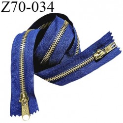 Fermeture zip 70 cm couleur bleu double curseur longueur 70 cm largeur 3.2 cm zip métal doré largeur 6 mm prix à l'unité