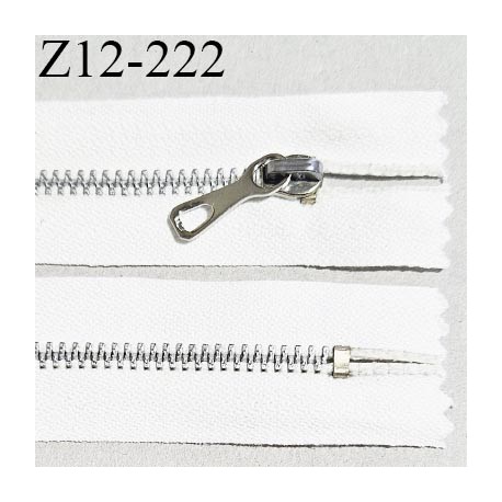 Fermeture zip 12 cm non séparable couleur blanc longueur 12 cm largeur 2.7 cm glissière métal couleur chrome