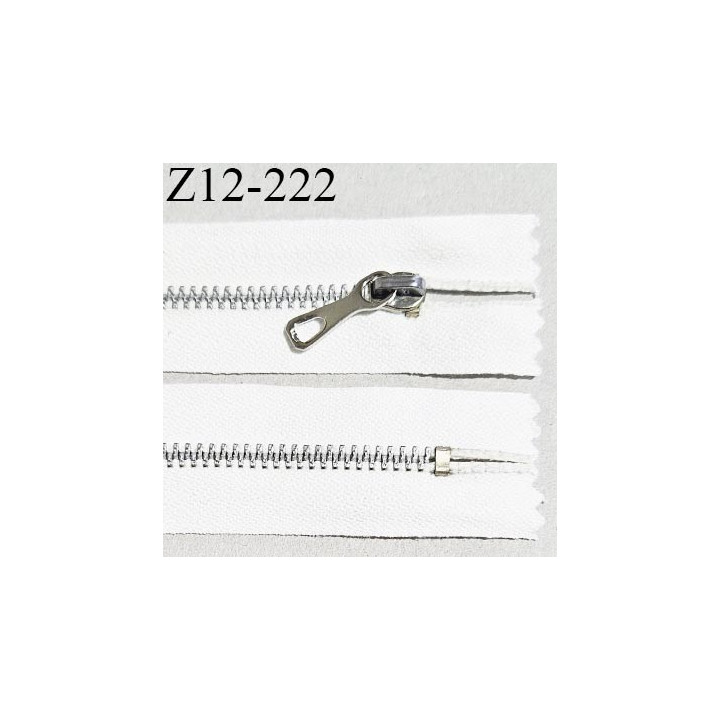 Fermeture zip 12 cm non séparable couleur blanc longueur 12 cm largeur 2.7 cm glissière métal couleur chrome