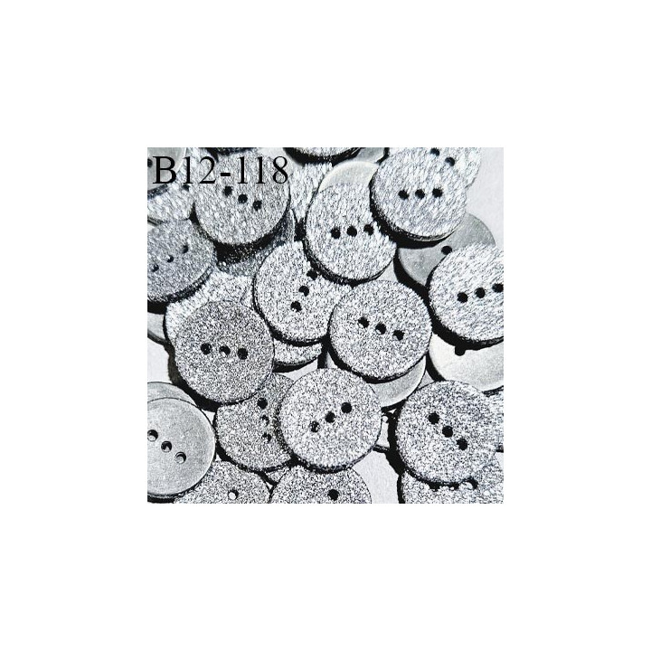 Bouton 12 mm en pvc couleur argenté brillant à paillettes 3 trous diamètre 12 mm épaisseur 2 mm prix à la pièce