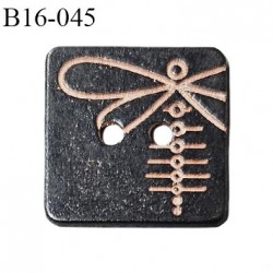 Bouton carré 16 mm en métal couleur bronze noir vieilli avec motif libellule Brocéliande couleur cuivre 2 trous bouton plat