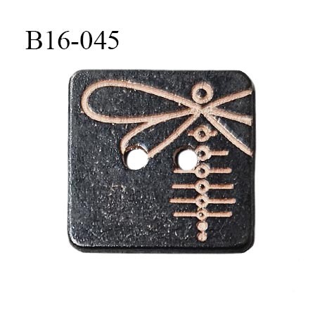 Bouton carré 16 mm couleur bronze noir vieilli avec motif libellule Brocéliande couleur cuivre 2 trous bouton plat largeur 16 mm