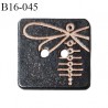 Bouton carré 16 mm en métal couleur bronze noir vieilli avec motif libellule Brocéliande couleur cuivre 2 trous bouton plat