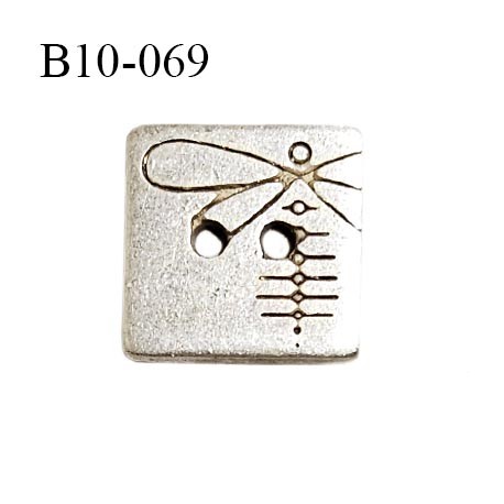 Bouton carré 10 mm en métal couleur doré light avec motif libellule Brocéliande couleur cuivre 2 trous bouton plat largeur 10 mm