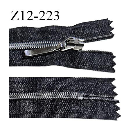 Fermeture zip 12 cm non séparable couleur noir longueur 12 cm largeur 2.7 cm glissière nylon curseur métal largeur 5 mm