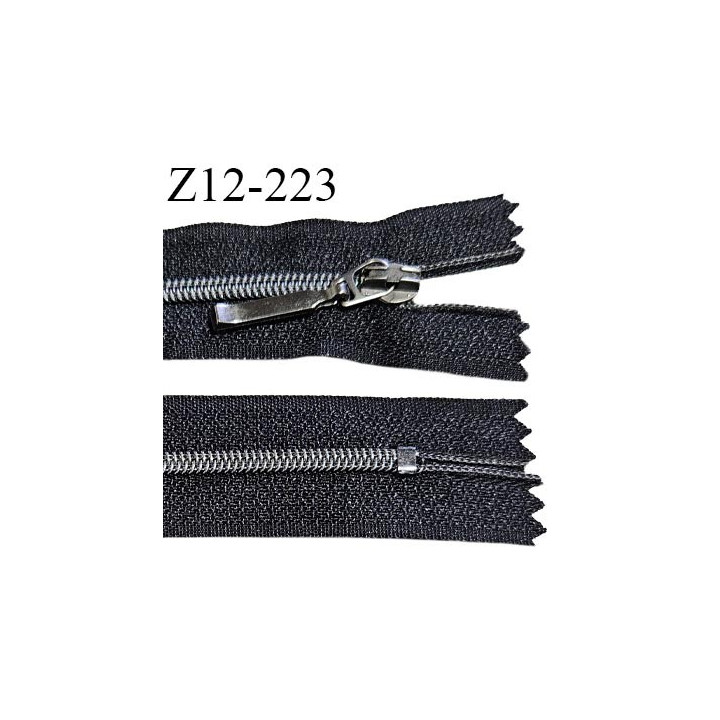 Fermeture zip 12 cm non séparable couleur noir longueur 12 cm largeur 2.7 cm glissière nylon curseur métal largeur 5 mm