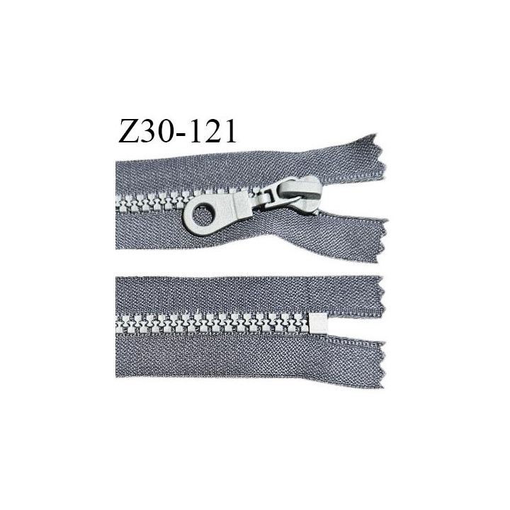 Fermeture zip moulée 30 cm non séparable couleur gris largeur 3 cm zip moulée grise 30 cm largeur 6 mm prix au mètre