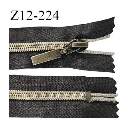 Fermeture zip 12 cm couleur marron anthracite longueur 10 cm largeur 3.4 cm non séparable glissière couleur or