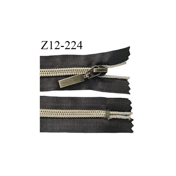 Fermeture zip 12 cm couleur marron anthracite longueur 10 cm largeur 3.4 cm non séparable glissière couleur or