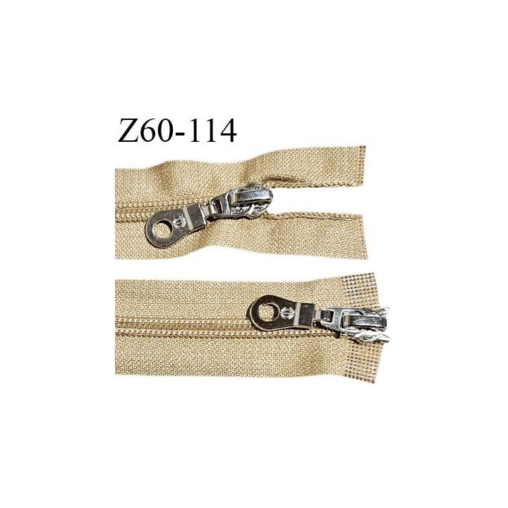 Fermeture zip 60 cm couleur caramel clair double curseur longueur 60 cm largeur 3.2 cm zip nylon largeur 6.5 mm prix à l'unité