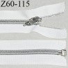 Fermeture zip 60 cm séparable couleur naturel longueur 60 cm largeur 3.2 cm zip spiralée largeur 6.5 mm