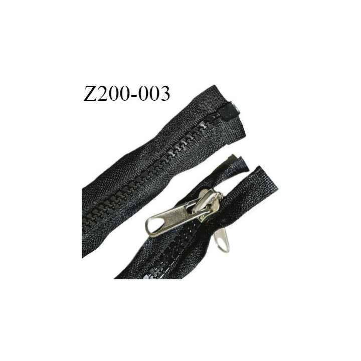 Fermeture zip moulée double curseur 240 cm haut de gamme couleur noir largeur 3.7 cm glissière moulée séparable longueur 240 cm