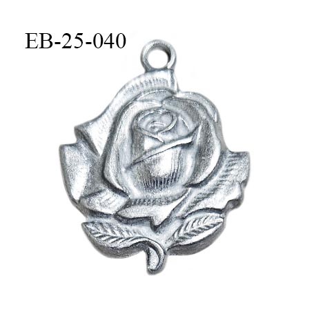 Pendentif en métal couleur argent motif rose largeur 25 mm hauteur 28 mm prix à l'unité