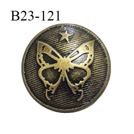 Bouton 23 mm métal avec motif papillon couleur laiton diamètre 23 mm accroche avec un anneau prix à la pièce