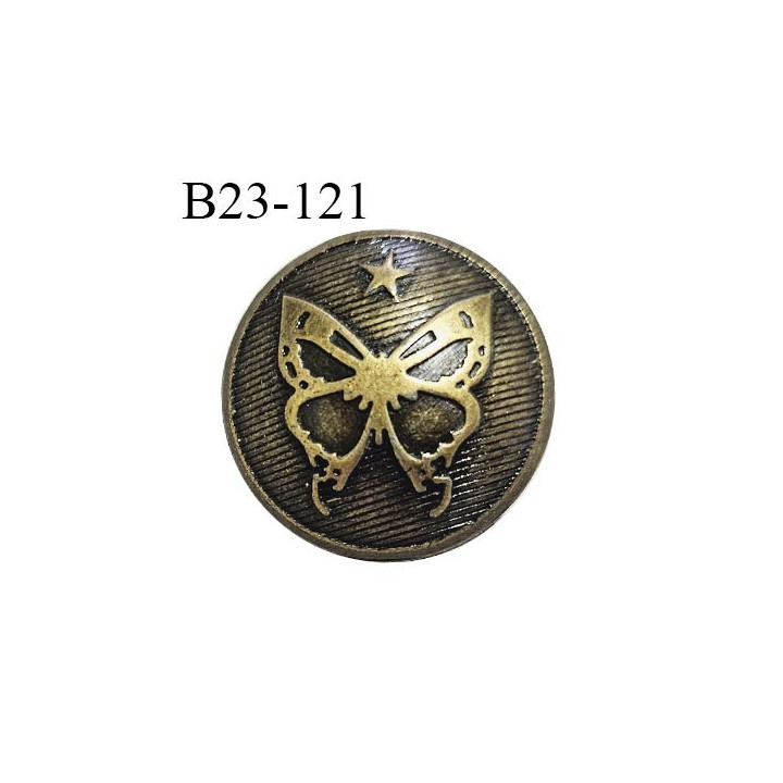 Bouton 23 mm métal avec motif papillon couleur laiton diamètre 23 mm accroche avec un anneau prix à la pièce