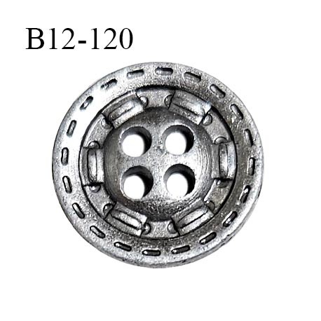 Bouton 12 mm en métal couleur argent vieilli avec décor gravé 4 trous diamètre 12 mm épaisseur 1 mm prix à la pièce