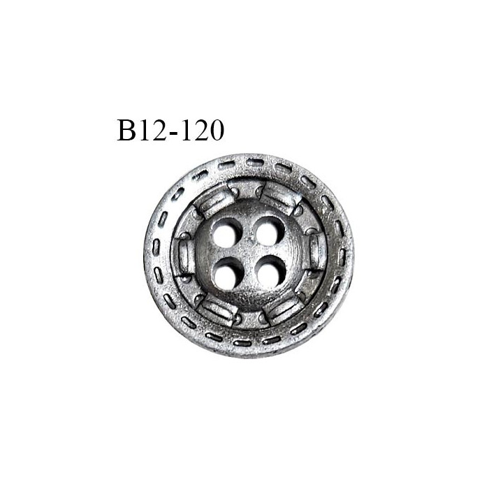 Bouton 12 mm en métal couleur argent vieilli avec décor gravé 4 trous diamètre 12 mm épaisseur 1 mm prix à la pièce