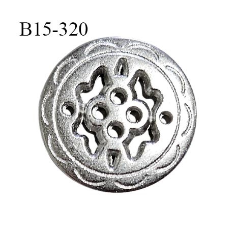 Bouton 15 mm en métal couleur argent avec motifs 4 trous diamètre 15 mm épaisseur 2 mm prix à l'unité