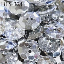 Bouton 15 mm en pvc style facette 2 trous diamètre 15 mm épaisseur 4 mm prix à la pièce