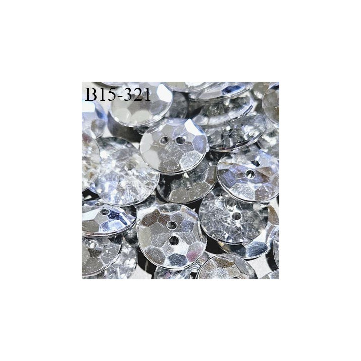 Bouton 15 mm en pvc style facette 2 trous diamètre 15 mm épaisseur 4 mm prix à la pièce
