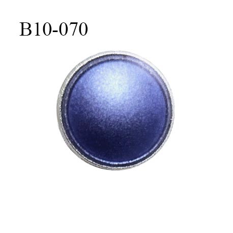 Bouton bombé 10 mm en métal couleur argent et bleu accroche avec un anneau diamètre 10 mm épaisseur 2.5 mm prix à la pièce