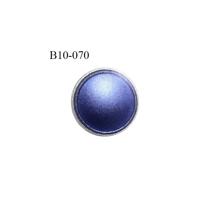 Bouton bombé 10 mm en métal couleur argent et bleu accroche avec un anneau diamètre 10 mm épaisseur 2.5 mm prix à la pièce
