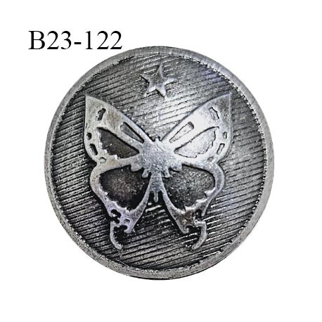 Bouton 23 mm métal avec motif papillon couleur argent vieilli diamètre 23 mm accroche avec un anneau prix à la pièce