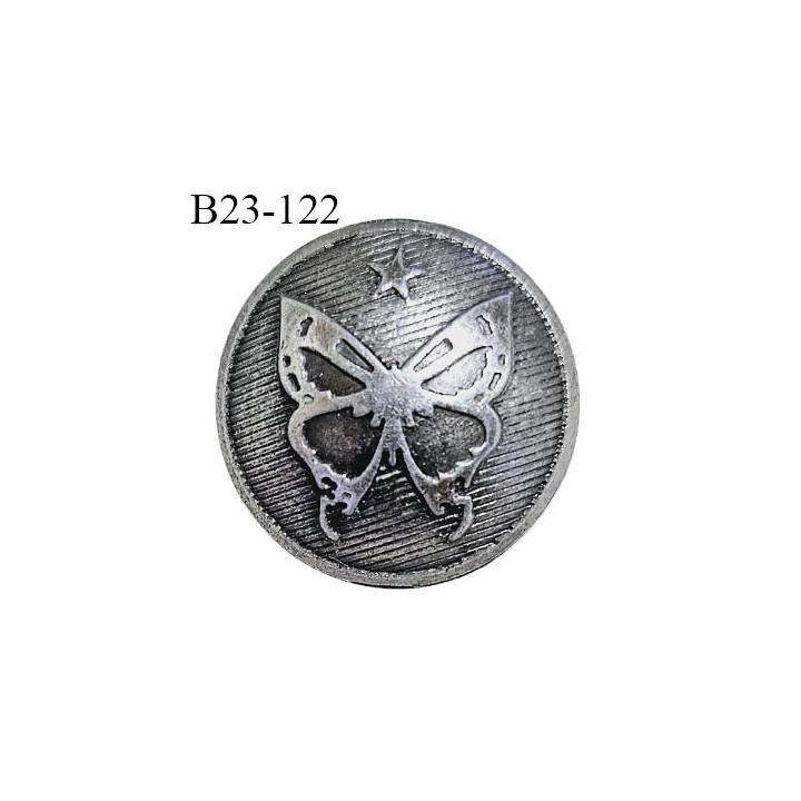 Bouton 23 mm métal avec motif papillon couleur argent vieilli diamètre 23 mm accroche avec un anneau prix à la pièce