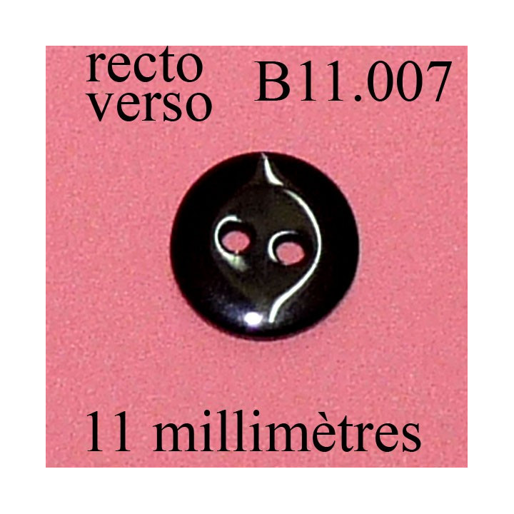 bouton 11 mm couleur noir brillant 2 trous