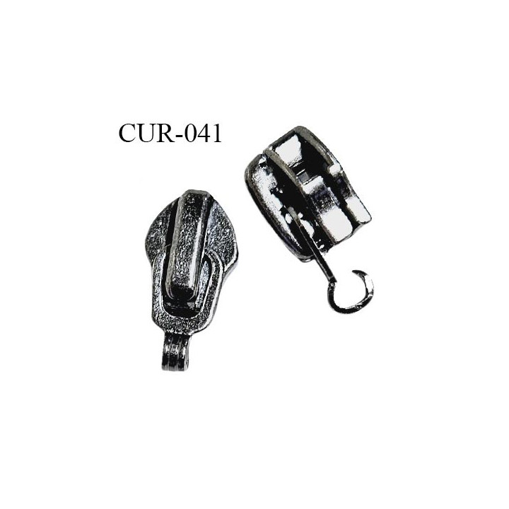 Curseur en métal couleur chrome foncé pour glissière de 6 mm avec accroche pour ajouter une tirette prix à la pièce