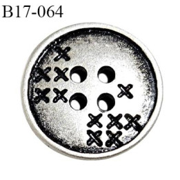 Bouton 17 mm en métal couleur argent avec motifs et 4 trous diamètre 17 mm épaisseur 3 mm prix à la pièce