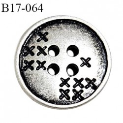 Bouton 17 mm en métal couleur argent avec motifs et 4 trous diamètre 17 mm épaisseur 3 mm prix à la pièce