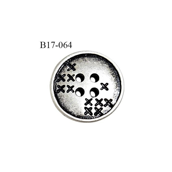 Bouton 17 mm en métal couleur argent avec motifs et 4 trous diamètre 17 mm épaisseur 3 mm prix à la pièce
