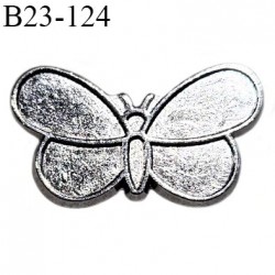 Bouton 23 mm métal en forme de papillon couleur chrome largeur 23 mm hauteur 13 mm épaisseur 1.5 mm