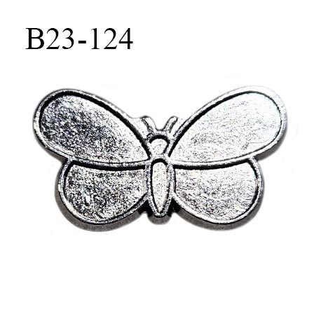 Bouton 23 mm métal en forme de papillon couleur chrome largeur 23 mm hauteur 13 mm épaisseur 1.5 mm