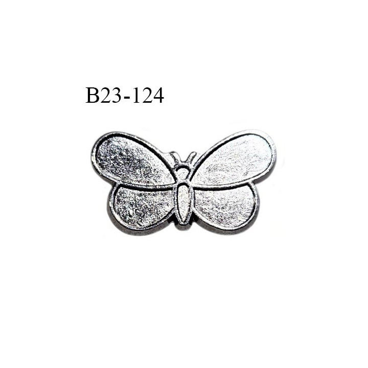 Bouton 23 mm métal en forme de papillon couleur chrome largeur 23 mm hauteur 13 mm épaisseur 1.5 mm