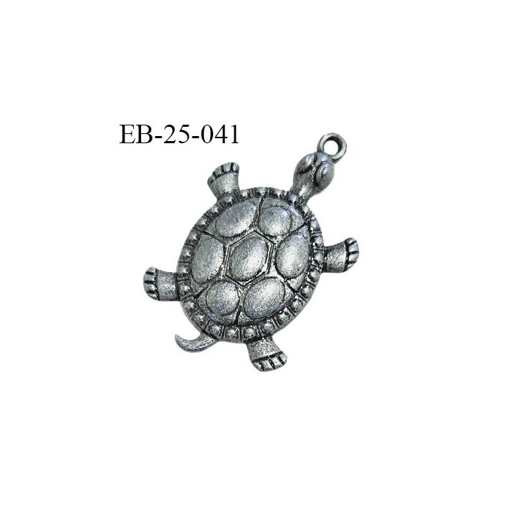 Pendentif en métal couleur argent vieilli en forme de tortue largeur 25 mm hauteur 38 mm prix à l'unité
