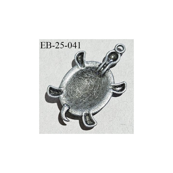 Pendentif en métal couleur argent vieilli en forme de tortue largeur 25 mm hauteur 38 mm prix à l'unité