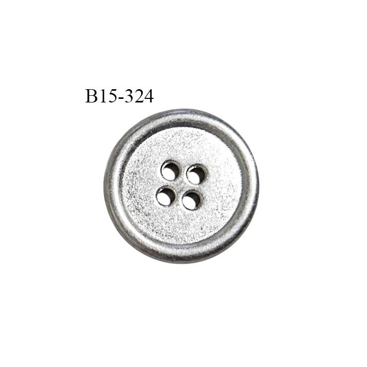 Bouton 15 mm en métal couleur argent 4 trous diamètre 15 mm épaisseur 3 mm prix à l'unité