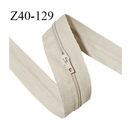 Fermeture zip en morceau de 40 cm avec un curseur couleur beige largeur 27 mm zip glissière nylon largeur 4 mm