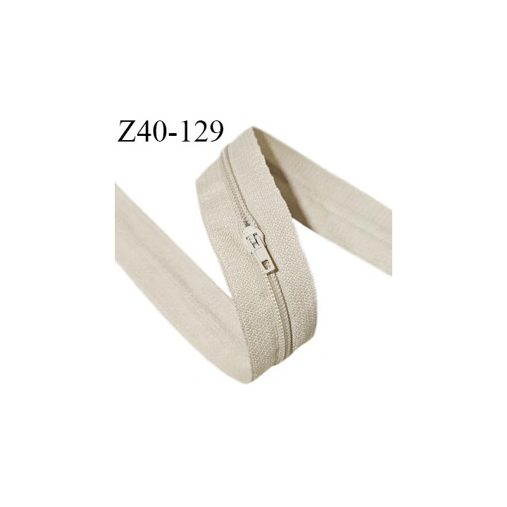 Fermeture zip en morceau de 40 cm avec un curseur couleur beige largeur 27 mm zip glissière nylon largeur 4 mm