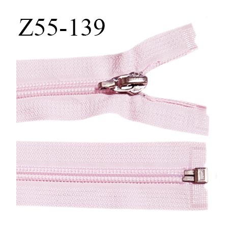 Fermeture 55 cm couleur rose pâle séparable curseur métal longueur 55 cm largeur 3.2 cm largeur du zip 7 mm prix à l'unité