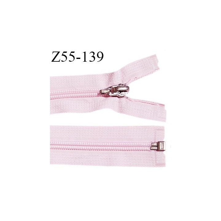 Fermeture 55 cm couleur rose pâle séparable curseur métal longueur 55 cm largeur 3.2 cm largeur du zip 7 mm prix à l'unité