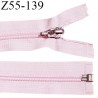 Fermeture 55 cm couleur rose pâle séparable curseur métal longueur 55 cm largeur 3.2 cm largeur du zip 7 mm prix à l'unité