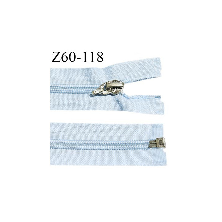 Fermeture 60 cm couleur bleu ciel séparable curseur métal longueur60 cm largeur 3.2 cm largeur du zip 7 mm prix à l'unité